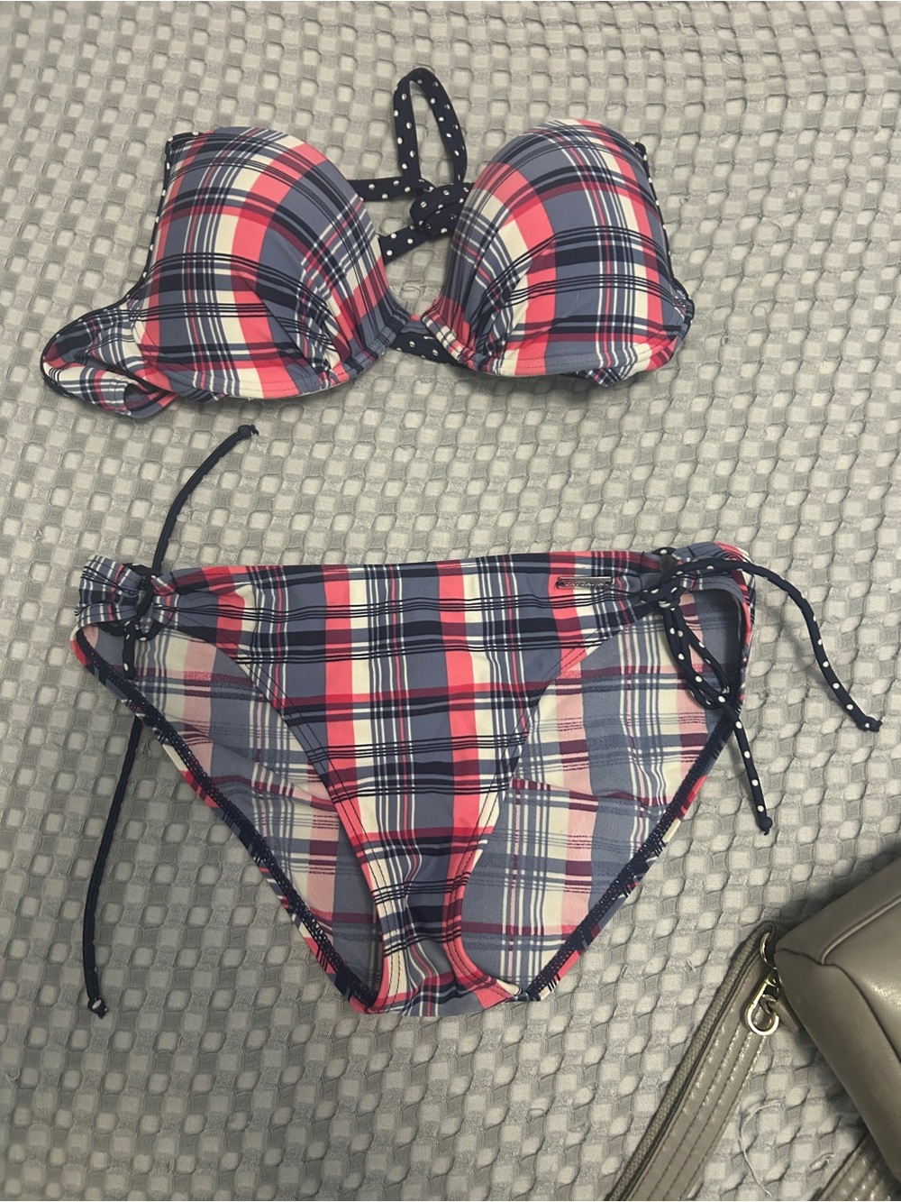 Plaid Push-Up Bikini Set in Red & Navy